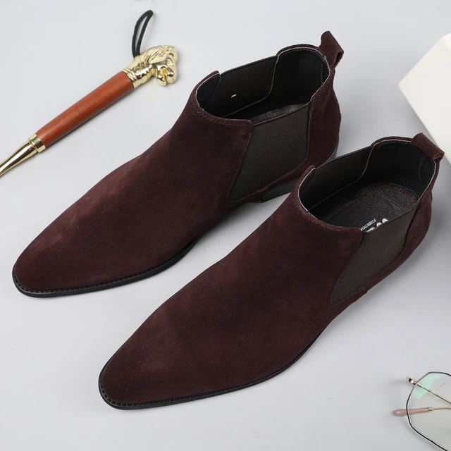 Botas para hombre con cordones de cremallera clásica de cuero Oxford ala  punta de tobillo botas de vestir negro marrón