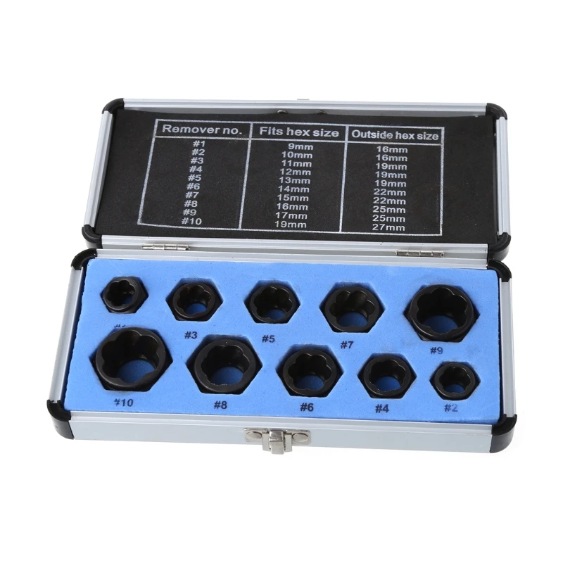 

Drop Ship 10 Pcs Damaged Nut Bolt Remover Stud Extractor Set 9-19mm Broken Bolt Removal Kit