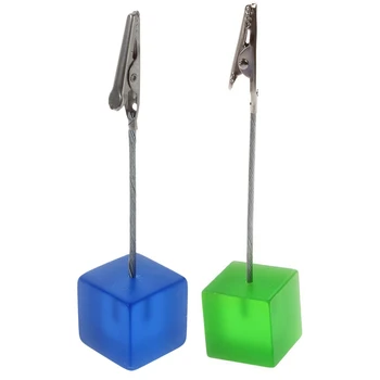 

2Pcs Square Wire Memo Holder Paper Note Clip - Translucent Blue & Translucent Green
