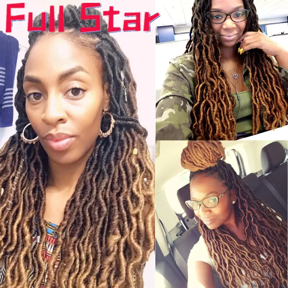 Full Star Ombre Gypsy Faux Locs Curly Crochet Braids Synthetic Braiding Hair Black Brown Crochet Hair Extensions 20" for Women