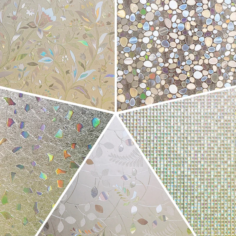 Тюльпан полупрозрачная Лазерная оконная пленка электростатические стеклянные наклейки ванная кухня раздвижные двери стекло 3D тиснение оконная бумага