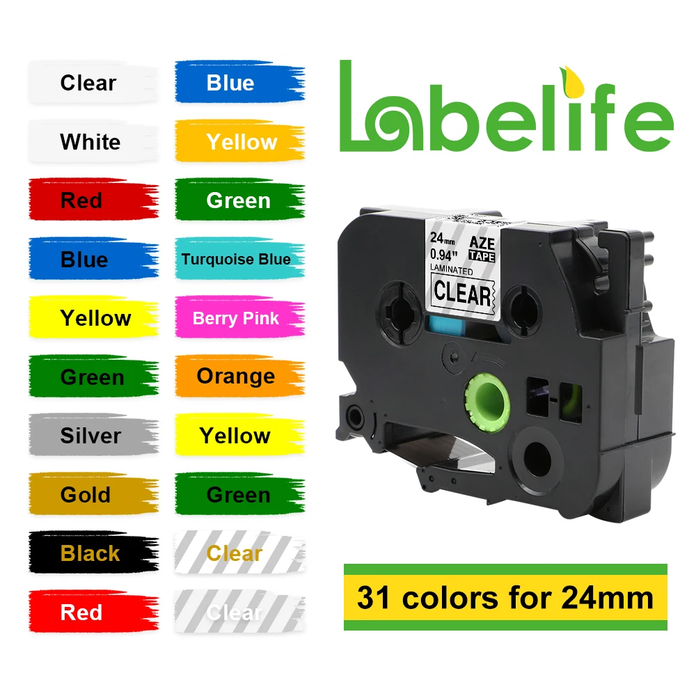 30PK 라미네이트 테이프 24mm 형제 라벨 테이프 tze-251 tze-651 검정색 프린터 리본 PT-D600 25 색