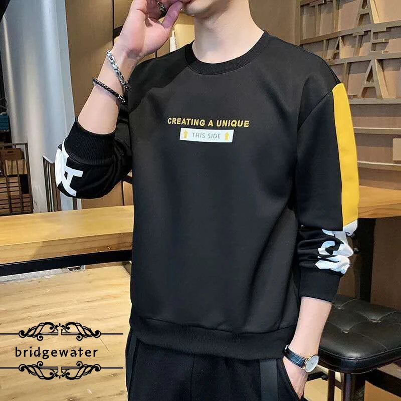 

Bridgewater Autumn New Stylish Sweatshirts Men's Student Pullover Long Sleeve Youth Print Casual Round Neck Simple