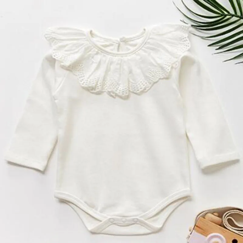 Infant Baby Girls Long Sleeves Pure Color Knit Rompers Lotus Leaf Collar Baby Children Jumpsuit Spring Autumn Baby Girls Rompers Newborn Sailor Romper Girls Boy Costume Anchor Baby Rompers