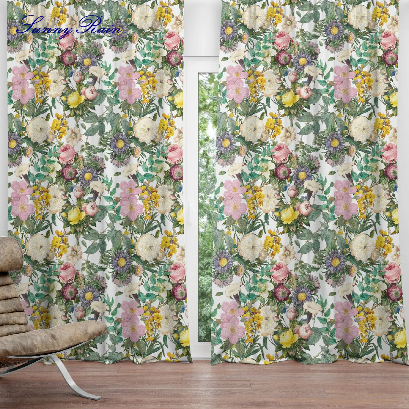 

SunnyRain 2-Piece Printed Florals Curtains for living room Window Curtains for Bedroom Translucidus (Shading Rate 41%-85%) J2