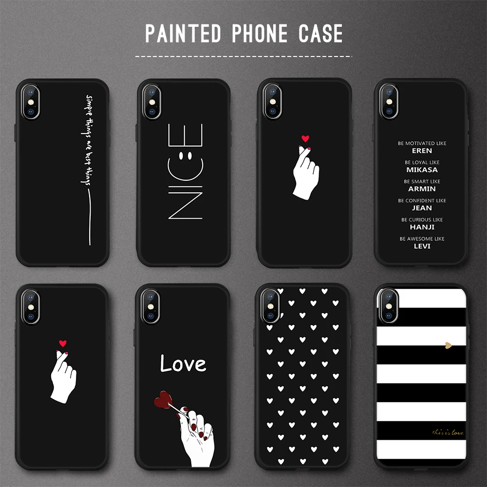 

Pattern Matte Case For iPhone XS Max XR 7 6 6S 8 Plus X 5 S 5S SE Silicone Phone Cases Couple Heart Stripe Cool Simple Cover
