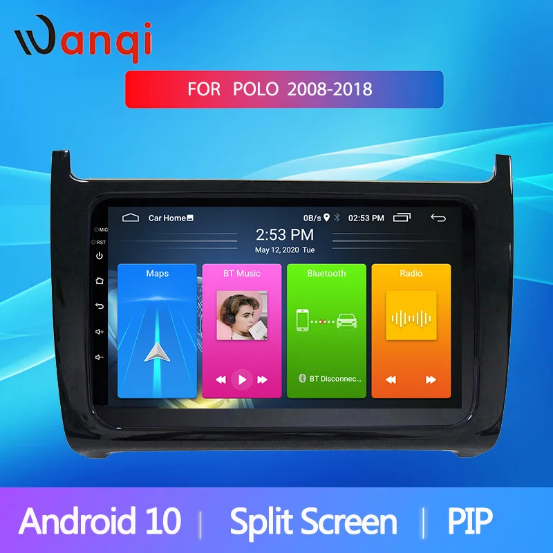 Автомагнитола Wanqi Android10 PIP с раздельным экраном для Volkswagen POLO 2008-2018 мультимедийный