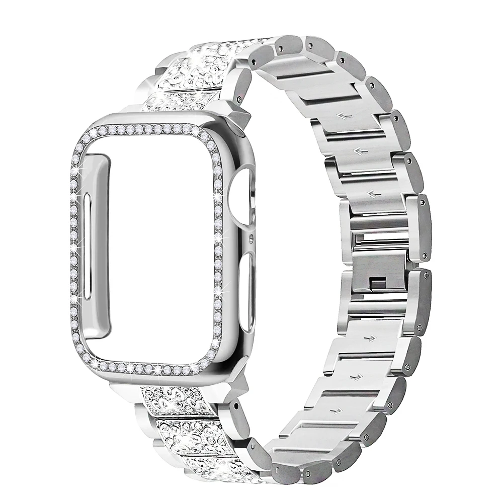 Ремешок+ чехол, металлический ремешок для Apple Watch Series 5, ремешок 40 мм, 44 мм, бриллиантовое кольцо 38 мм, 42 мм, браслет из нержавеющей стали iwatch 4/3/2/1