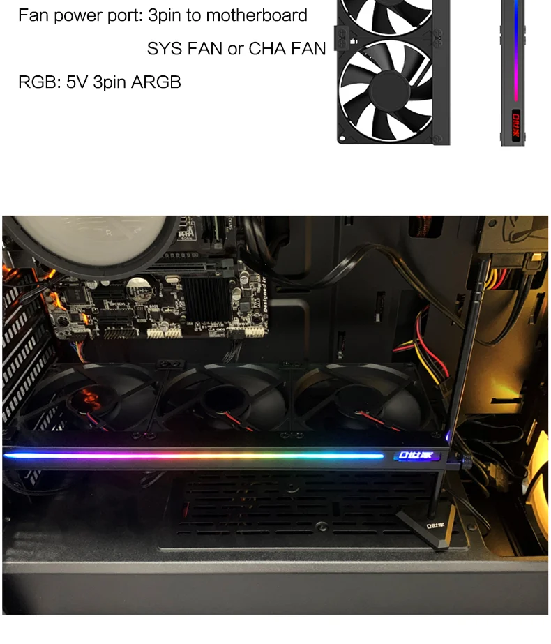 pwne Ventilador de refrigeración Universal ARGB GPU Iluminación de sincronización 5V 3Pin Decoración RGB direccionable Ventilador Enfriador de Tarjeta gráfica PCI 