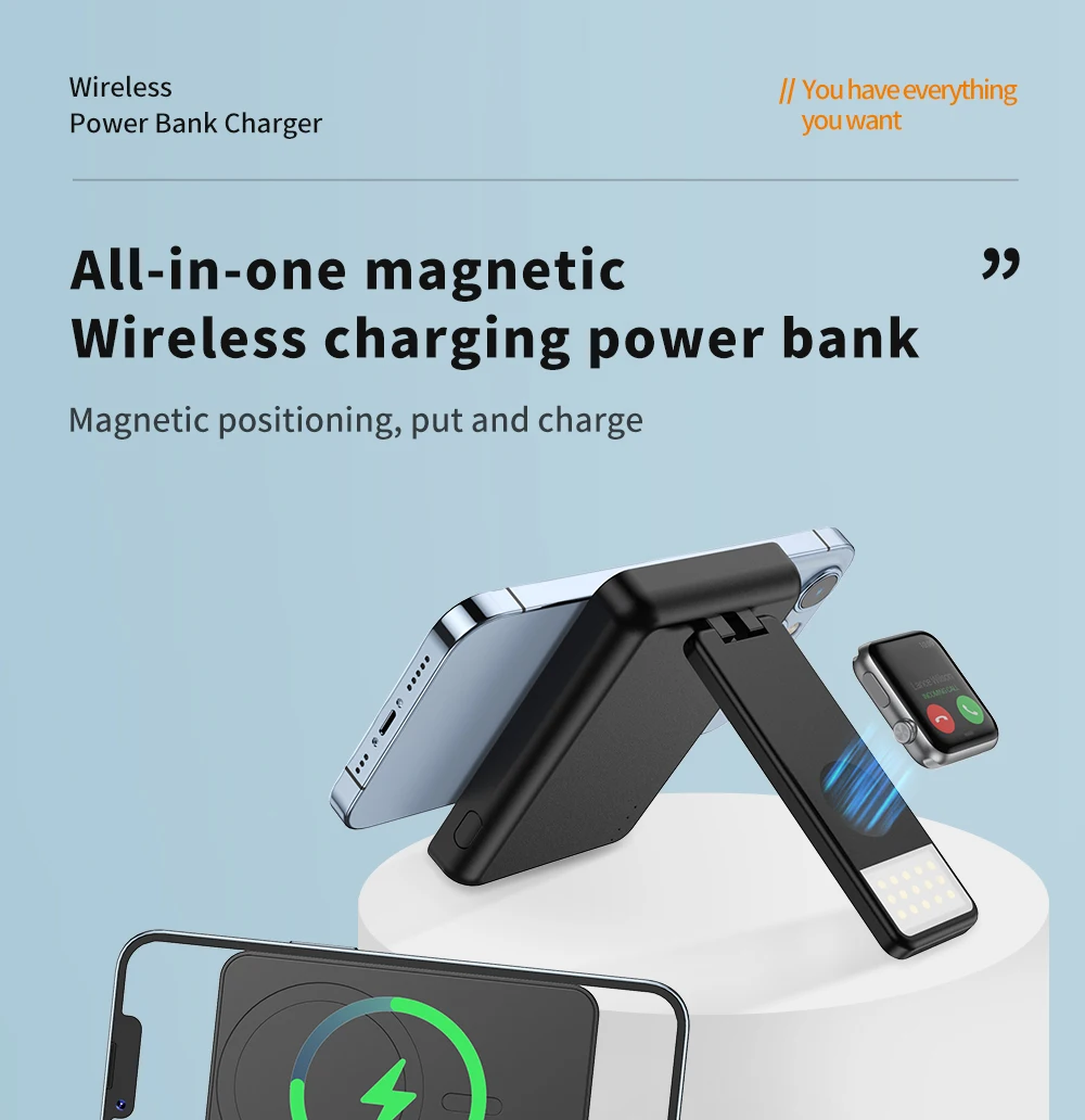 4 in 1 Magnetic 15W Fast Wireless Charging Power Bank For iPhone 13 12 11 Pro Max Apple Watch SE 6 5 4 AirPods Charger powerbank power bank 10000mah