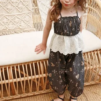

Baby Girls Printed Ruffles Overalls Summer Fashion Girls Pants 3-8t QH698