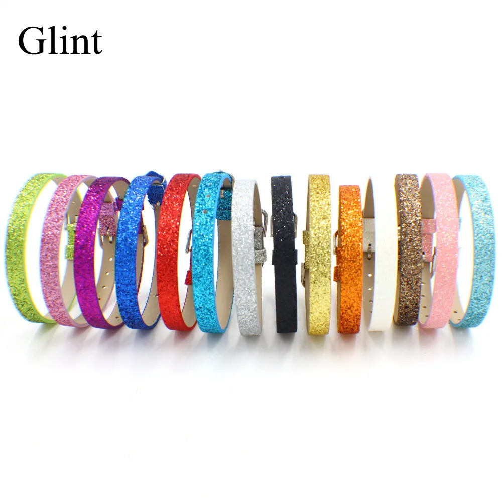 Mixed Color PU/Genuine Leather/Silicone Bracelet Wristband 8mm Width 21cm Length can Through 8mm Slide Letters Charms 10pcs