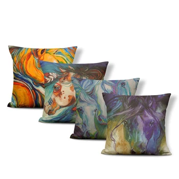 

Colorful Personalized Pillowcase Horse Feather Abstract Animal Pillow Living Room Polyester Linen Decoration Throw Pillowcase