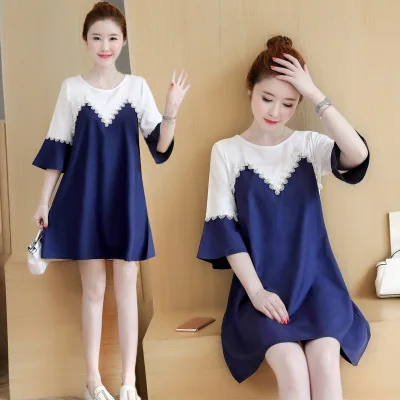 

Maternity Clothes 2019 Spring Summer New Style Korean-style Loose-Fit Fashion Lace Joint Pregnant Women Dress