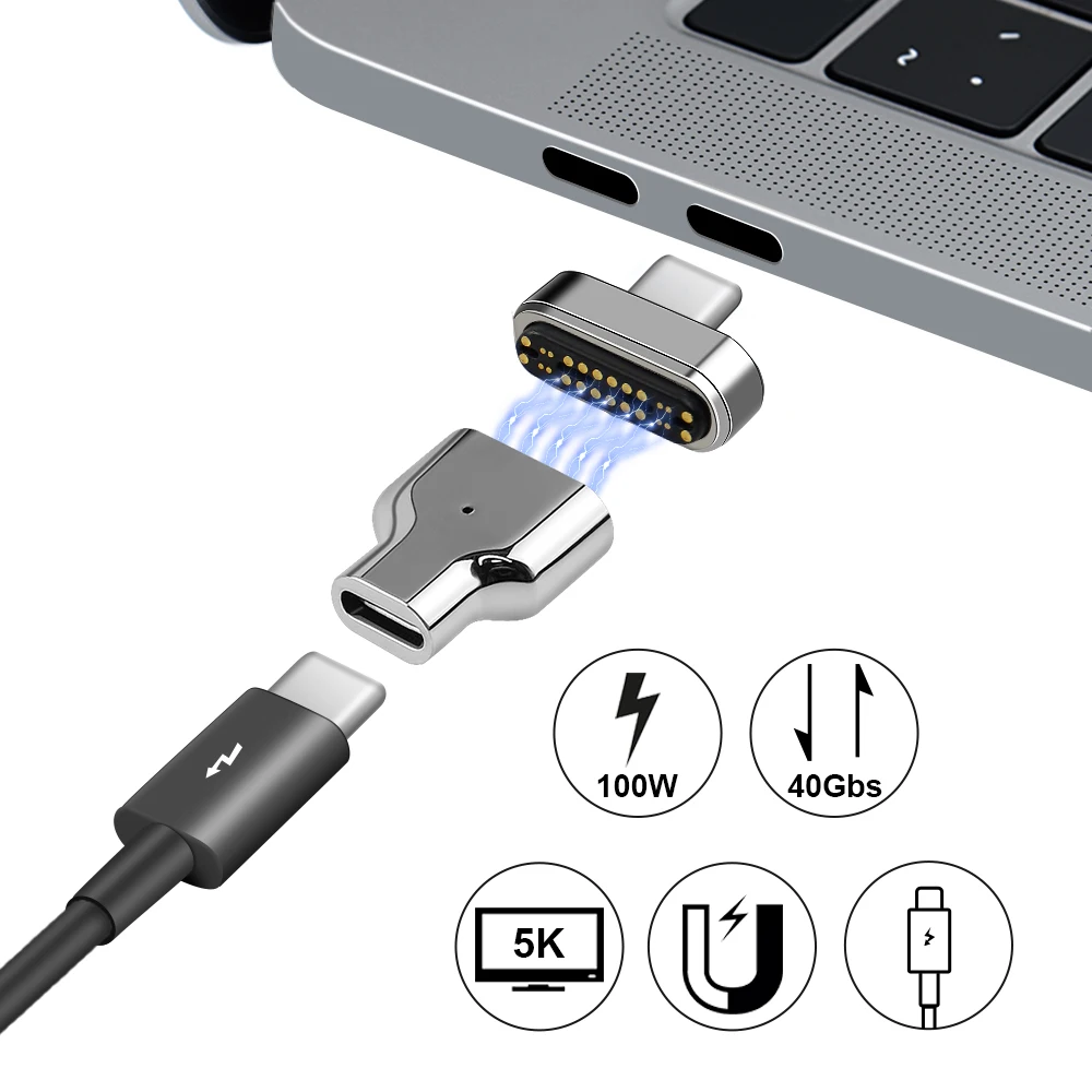 Магнитный адаптер USB C с 24 контактами на USB C 3,1 адаптер конвертер Поддержка 100 Вт PD, 40 GBP/s данных, 5K видео для большего количества устройств type-C