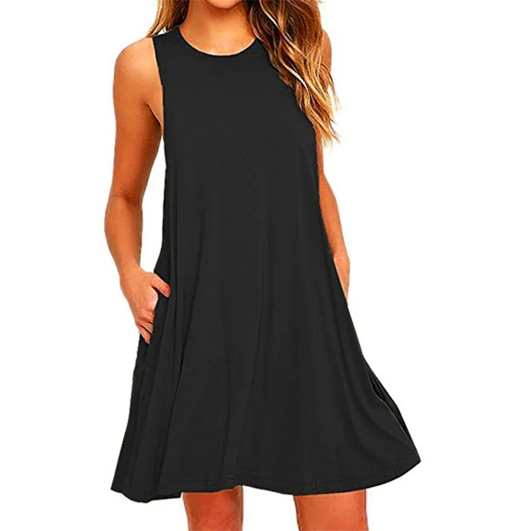 High Quality Fashion Women Black Blue Dress Summer Short Sleeve O-Neck Casual Loose Dress Female Street Plus Size Dress Vestidos