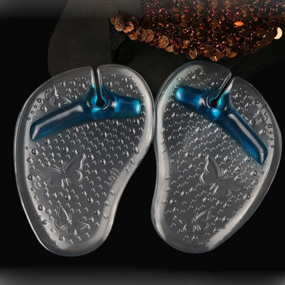 Синий 1 пара невидимых шлепанцев сандалии Forefoot Pad силиконовые нескользящие половина двора пятки колодки носок сепаратор колодки массажные вставки - Цвет: Синий
