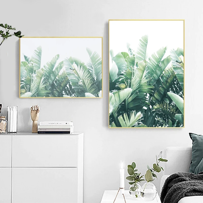 

Banana Leaf Minimalist Art Canvas Poster Painting Bohemian Tropical Greenery Landscape Wall Picture Print Home Living Room Decor