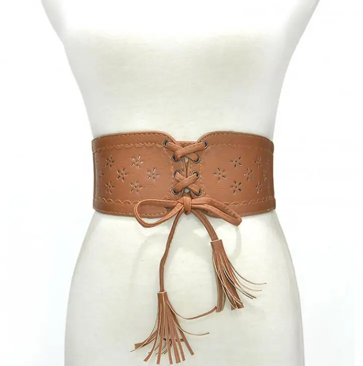

Women's runway fashion pu leather elastic Cummerbunds female Dress Corsets Waistband Belts bow decoration wide belt R2381