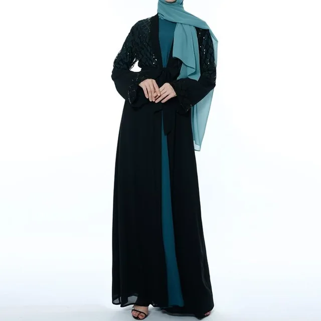 Black cardigan Открытый абайя блесток MuslimIslamic одежда турецкое кимоно Абая для женщин платье хиджаб Оман Восточный халат из марокена кафтан молитвенная одежда - Цвет: Black cardigan