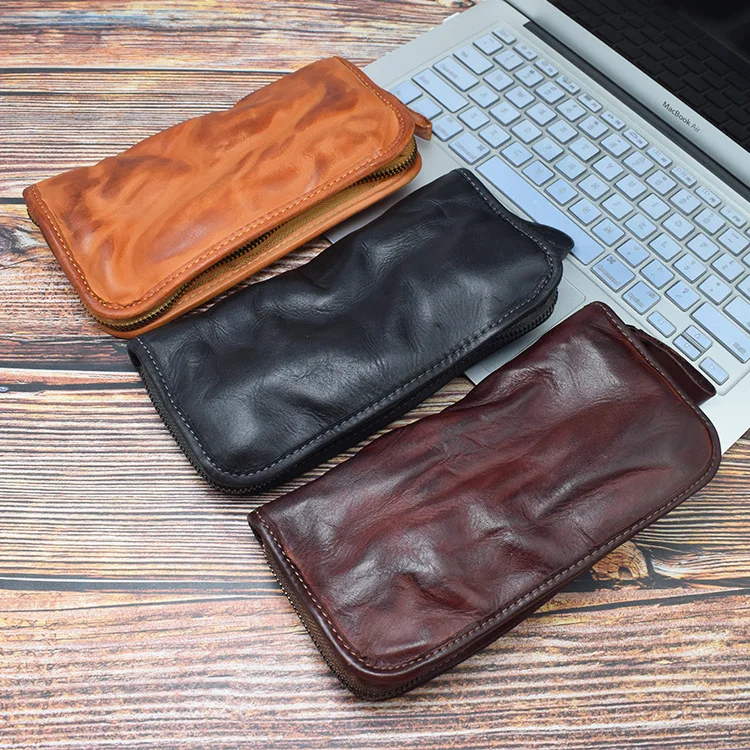 

Handmade Retro Washing Skeleton-skin Men Clutch Bag First Layer Leather Wallet Multi-functional Retro Large-Volume Wallet
