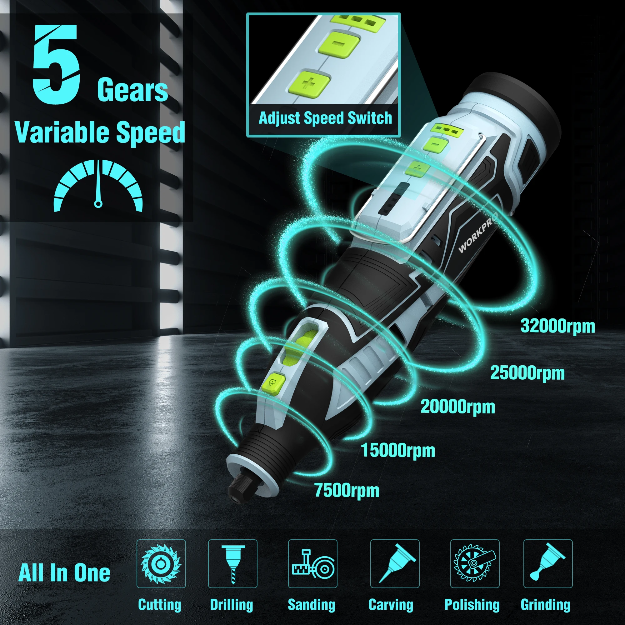 WORKPRO 12V Cordless Rotary Tool Kit 5 Variable Speeds 114 Easy Change Accessories Multi-use Carving For Handmade and DIY electric multi tool