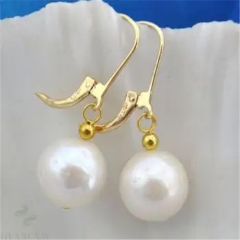 

10-11mm White Baroque Pearl Earrings 18k Hook TwoPin Jewelry Fashion Earbob Natural Aurora Women Cultured Gift