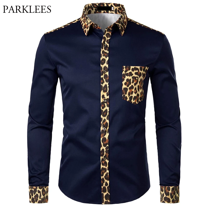 Red Shirt Men Leopard Print Men Dress 
