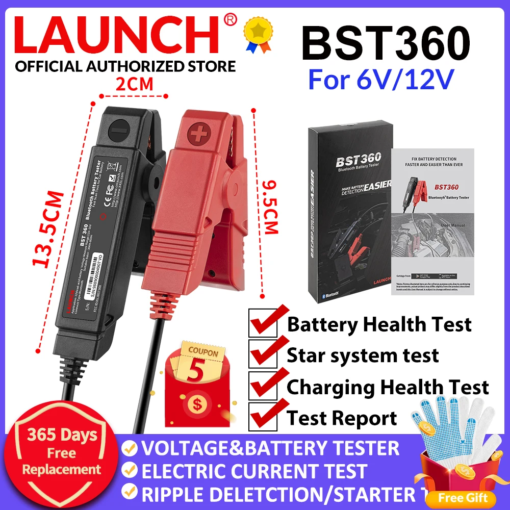 Launch-Pince De Test De Batterie De Voiture, Testeur De Batterie, Outils De Charge Cricut, Analyseur De Tension, 12V, 2000Cca, X431, Bst360