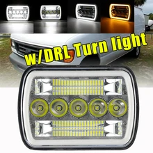 

7x6 inch LED Headlights Square Led Headlamp with DRL Retangular Beam with Jeep Wrangler