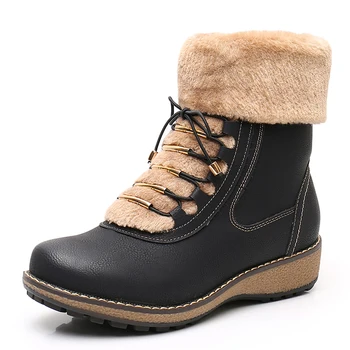 

EIE New Ankle Boots Fashion Thick Fur Warm Female Waterproof Boots Side Zipper Non-slip Platform Comfortable Ladies Winter Shoes
