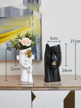 

NORDIC CREATIVE RESIN FACE CHARACTER VASE+FAKE FLOWER ART HOME LIVINGROOM ACCESSORIES CRAFTS COFFE TABLE FIGURINES DECORATION