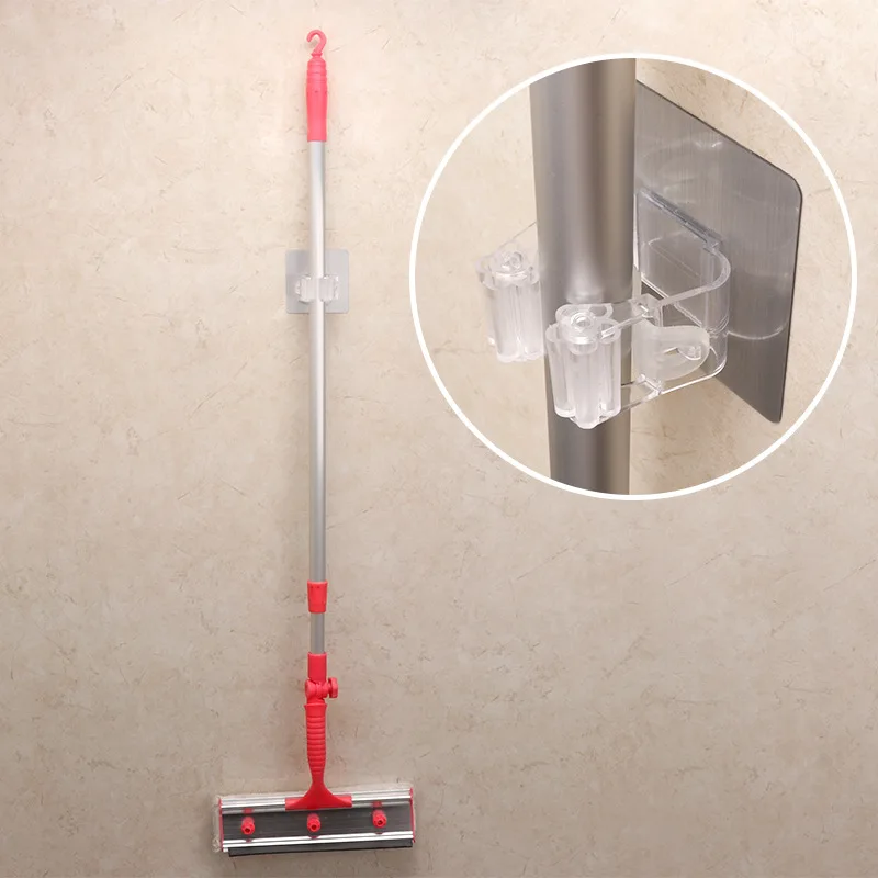 Kitchen Bathroom Strong Seemless Viscose Mop Clip Storage Rack Balcony Hole Punched Broom Seat