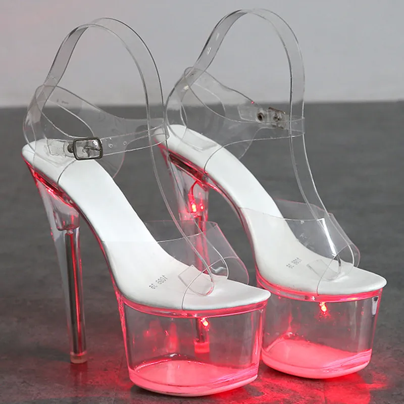 Amazon.com | Women's LED Glitter Lights High Heels Clear Platform Sandals  Sexy Stripper Nightclub Pole Dancing Shoes Fashion Girl Wedding Party Prom  Shoes Plus Size,Red,5 | Sandals