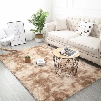 

Square gray carpet tie dyed gradient color plush living room soft carpet bedroom non-slip floor mat bedroom absorbent carpet