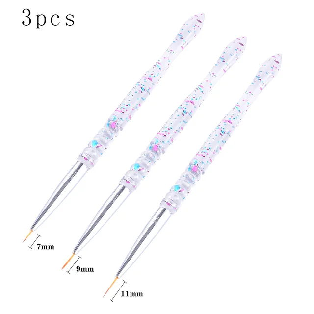 3Pcs Acrylic French Stripe Nail Art Liner Brush Set 3D Tips Manicure Ultra-thin Line Drawing Pen UV Gel Brushes Painting Tools HC627