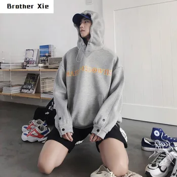 

Autumn New Hoodies Men Fashion Solid Color Letter Printing Casual Hooded Sweatshirt Man Streetwear Wild Hip Hop Loose Pullover