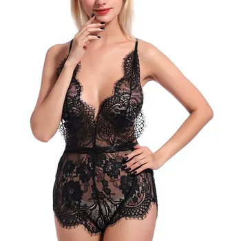

Erotic Sexy Lingerie Plus Size Women Lace Perspective Babydoll Bodysuit Teddy Backless Sling Lingerie Nightdress Underwear