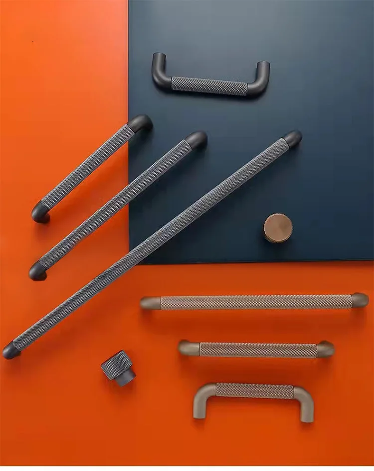 Furniture Hardware - Naples Cabinet Hardware - 5" Centers Cabinet Pull in Knurled Grey   Denmark Stylish Cupboard Pulls 128mm Coffee Knurled Drawer Knobs   2022 Hot Sale Knurled Handle,New Design Coffee Furniture Handle,25mm Round Knob,American Stylish Hardware,Claoset Door Pull