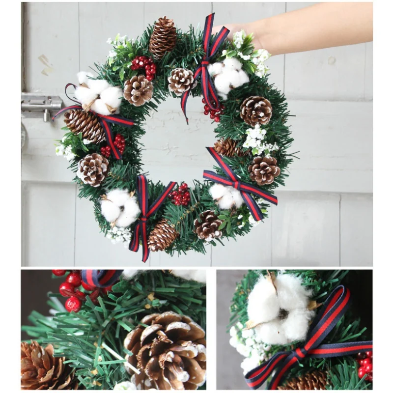 

Christmas Wreath With Artificial Berry Pine Cone And Bows Front Door Hanging Garland Holiday Home Decorations
