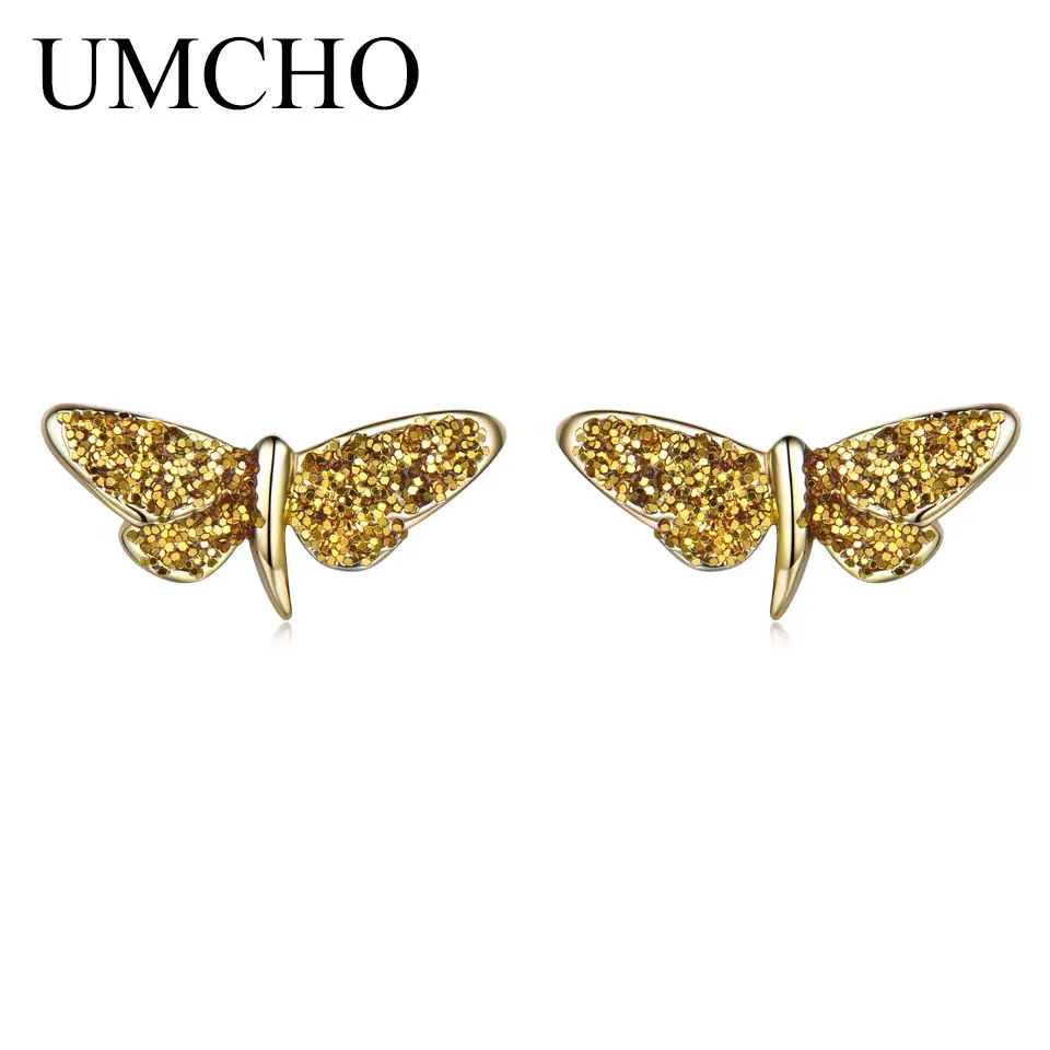 EUJ051-2 UMCHO Solid Real 925 Sterling Silver Jewelry Fashion Sequin Stud Earrings For Women Birthday Gifts Fine Jewelry - Цвет камня: EUJ051-2