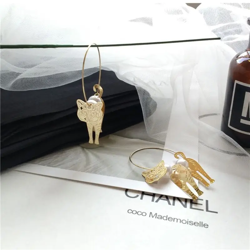 

Handmade Shaking 3D Cat Golden Hoop Earrings For Women Animal Fashion Jewelry Y4QB
