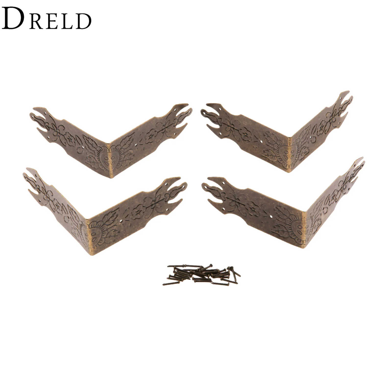 Antique Bronze Decorative Jewelry Gift Box Wooden Case Corner Protector 4Pcs for Furniture