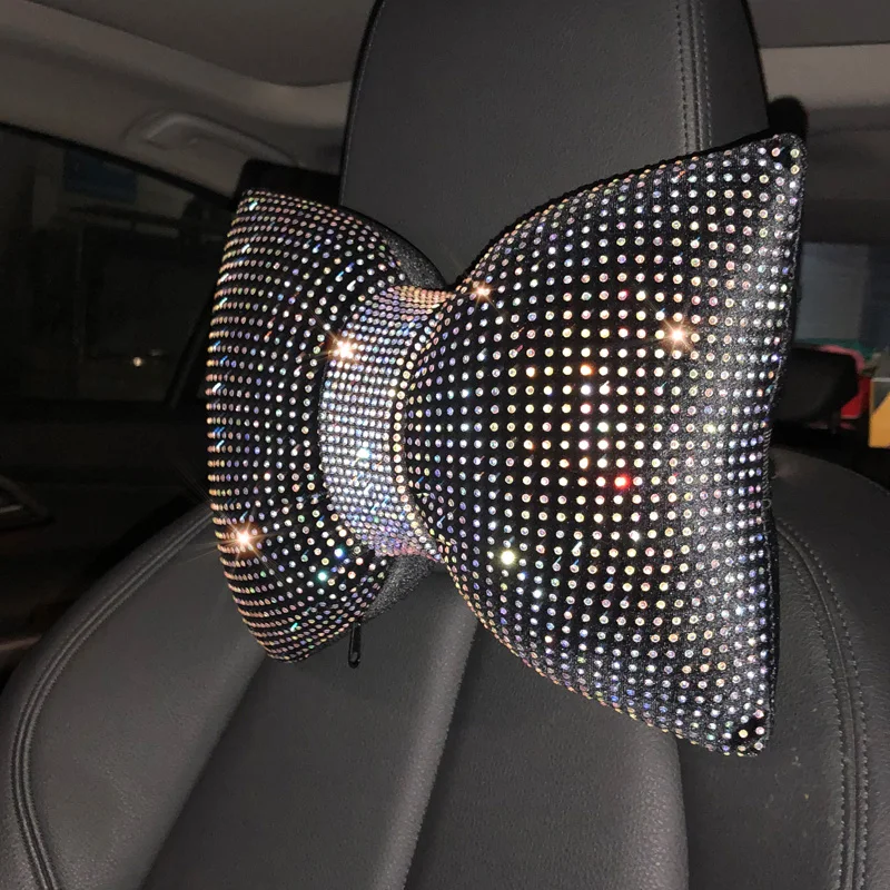 1PC Diamond Crystal Bowknot cuscino per il collo dell'auto strass poggiatesta automatico supporto per sedile cuscini per la vita accessori per Auto Bling per le donne