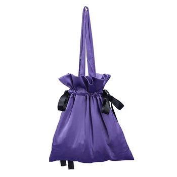 

Women Wide String Shoulder Bag Ladies Larger Capacity Satin Handbag Female Solid Casual Fashion Bow Tie Crossbody Bag