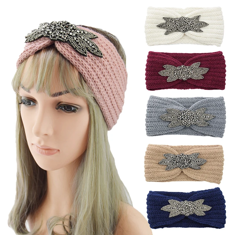 

Women Knitted Woolen Headband Crystal Rhinestone Elastic Headband Headwrap Winter Warm Hair Accessories Comfortable Headwear
