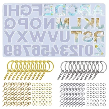 

221 Pcs Alphabet Resin Silicone Molds Set Backward Casting Letter Number Epoxy Molds for Resin + 20Pcs Key Ring+100Pcs Screw Eye