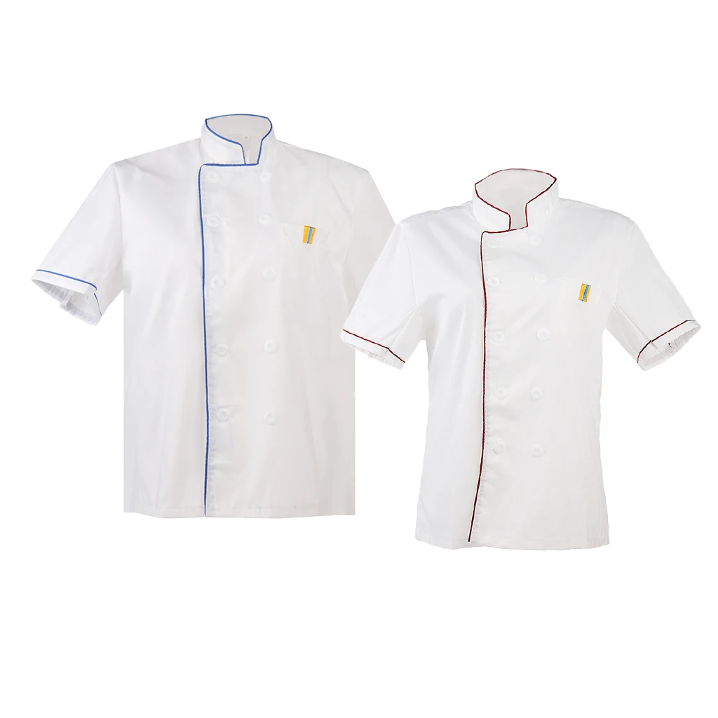 2/set White Chef Jackets Kitchen Uniform Short Sleeves Shirt Double Breast