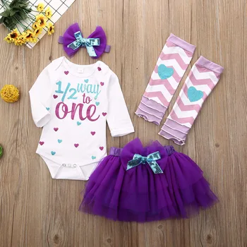 

2020 New Newborn Baby Girls 1st Birthday Clothes Tutu Fancy Party Outfit Bow-Knot Dress Headband Clothes Purple