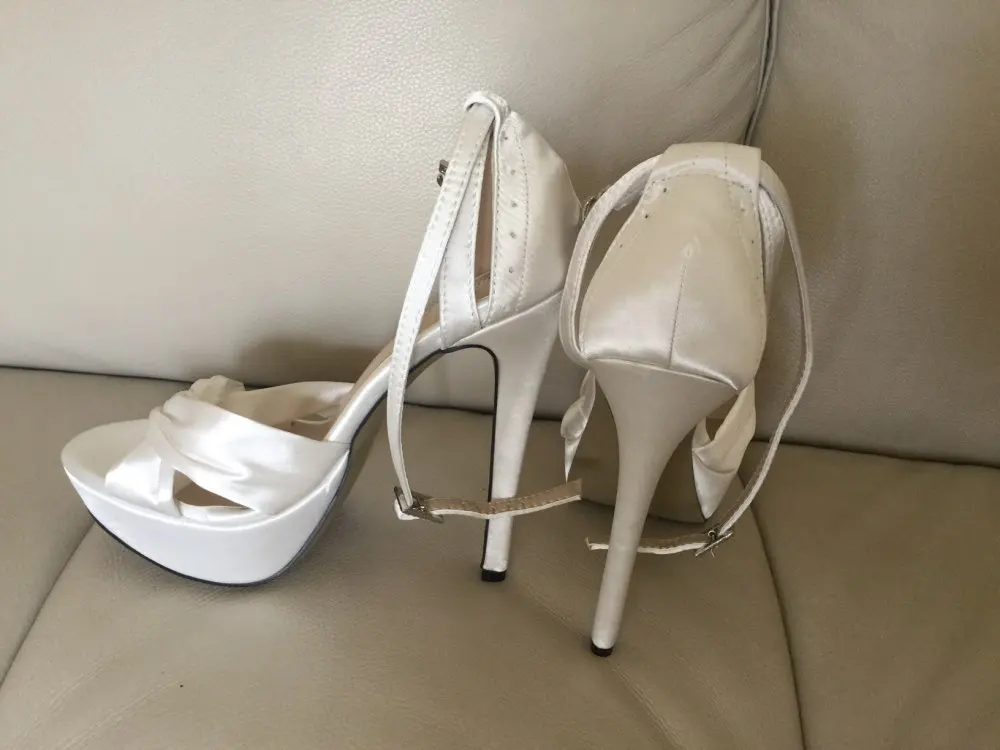 Элегантные женские свадебные босоножки на высоком каблуке; цвет слоновой кости; атласные туфли с ремешком на лодыжке; пикантные туфли на шпильке; вечерние женские туфли на платформе; 4 sl-b1